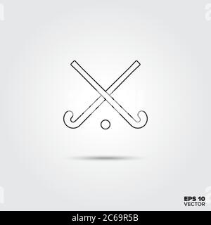 Bâtons de hockey croisés et icône Vector de la ligne de balle Illustration de Vecteur