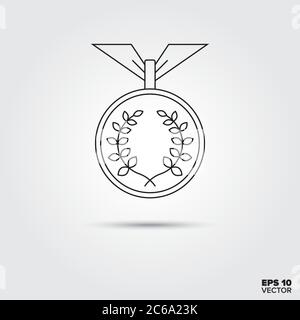 Médaille avec symbole de ligne de couronne de Laurier Illustration de Vecteur