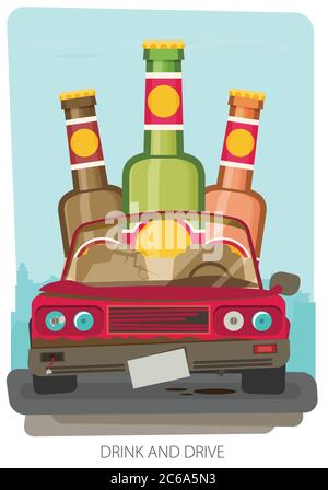 La conduite influencée par l'alcool provoque un accident de voiture Illustration de Vecteur