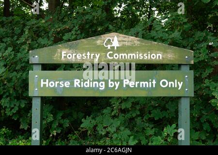 Commission forestière Horse Riding permis signe ,Blidworth Woods,Notinghamshire,Angleterre,Royaume-Uni Banque D'Images