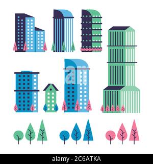 ville jeu de scènes minimal icônes dessin vectoriel Illustration de Vecteur