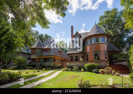 Walter H. Gale House (1893) (à droite) et Thomas H. Gale House (1892) (à gauche), par Frank Lloyd Wright, Oak Park, Chicago, Illinois, États-Unis Banque D'Images