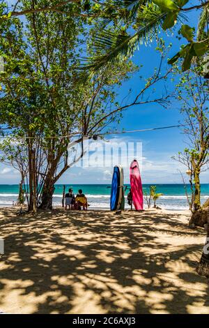 KUTA BALI - INDONÉSIE, FÉVRIER 7 : planches de surf sur la célèbre plage de Kuta à Bali Indonésie 7 février 2020 Banque D'Images