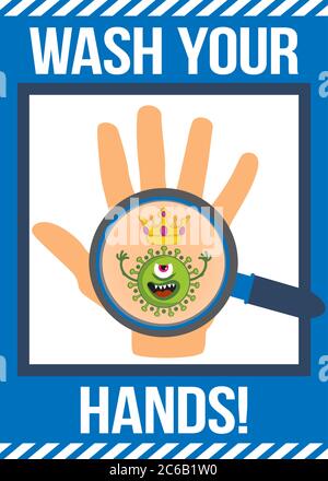 Lavez-vous les mains ! - ARRÊTER le coronavirus (2019-ncov) drôle de conscience lettering phrase Covid-19. Épidémie de coronavirus. Nouveau coronavirus. Concept Get Well. Illustration de Vecteur