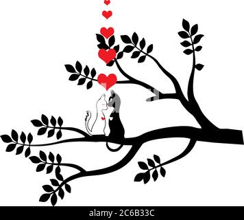 L'amour du chat dans l'arbre. Pour les imprimés Saint-Valentin et amour. VECTEUR Illustration de Vecteur