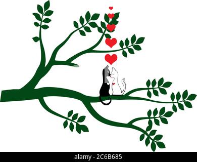 L'amour du chat dans l'arbre. Pour les imprimés Saint-Valentin et amour. VECTEUR Illustration de Vecteur