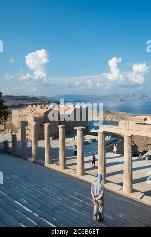 Acropole de Lindos, Rhodes, Dodécanèse, Iles grecques, Grèce, Europe Banque D'Images