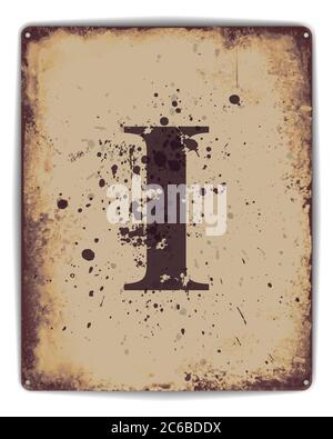 Affiche rétro en étain avec lettre majuscule I monogramme. Format vectoriel EPS10 Illustration de Vecteur
