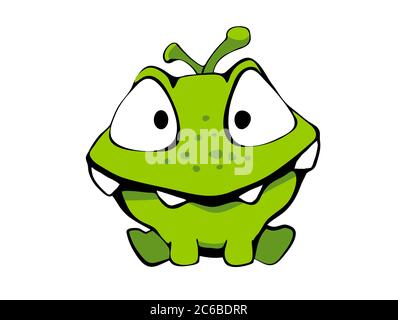 Mignon dessin animé monstre vert pour enfant. Isolé sur fond blanc, autocollant. Banque D'Images