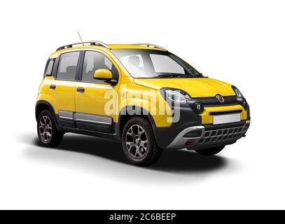 Voiture jaune isolée sur fond blanc Banque D'Images