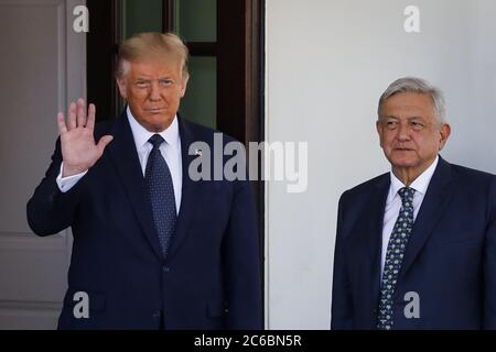 Washington, États-Unis. 08 juillet 2020. Le président Donald Trump accueille le président mexicain Andres Manuel Lopez Obrador à la Maison Blanche à Washington, DC, États-Unis, le mercredi 8 juillet 2020. Crédit : UPI/Alay Live News Banque D'Images