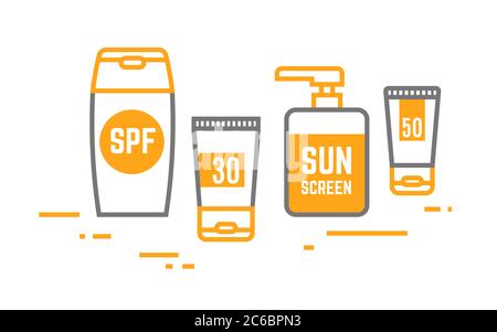 Icônes de conteneurs crème solaire isolées sur fond blanc Illustration de Vecteur