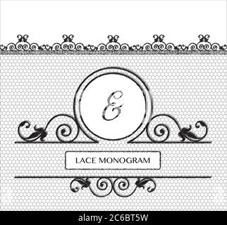 Monogramme en dentelle noire esperluette, cousu sur fond de tulle sans couture avec bordure fleurie de style ancien. Format vectoriel EPS10. Illustration de Vecteur