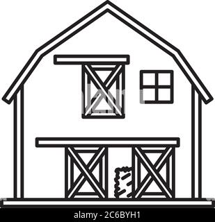 Icône de ligne vectorielle de grange américaine traditionnelle. Symbole de contour de bâtiment agricole. Illustration de Vecteur