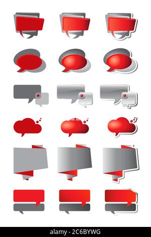 Bulles de voix dans les tons de rouge et de gris. Trois styles : plat, dégradé et dégradé avec ombre. Format vectoriel EPS10. Illustration de Vecteur