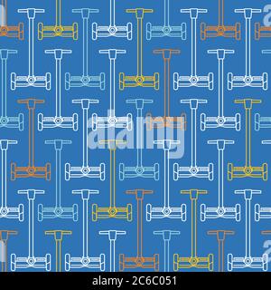 Motif sans couture avec trottinettes d'équilibrage colorées en style art sur fond bleu Illustration de Vecteur
