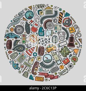 Ensemble vectoriel d'objets de dessin animé automobile Illustration de Vecteur