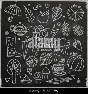 Ensemble vectoriel de différents éléments automnaux dessinés à la main Illustration de Vecteur