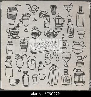 Ensemble vectoriel de différentes boissons dessinées à la main Illustration de Vecteur