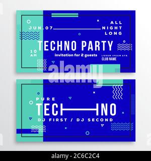 Carte d'invitation ou modèle de circulaire Night Techno Party Club. Moderne abstrait plat de style suisse fond avec éléments décoratifs et Typographie. Menthe Illustration de Vecteur
