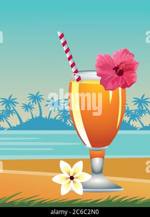 bonjour scène estivale de saison avec motif vectoriel de cocktail tropical Illustration de Vecteur