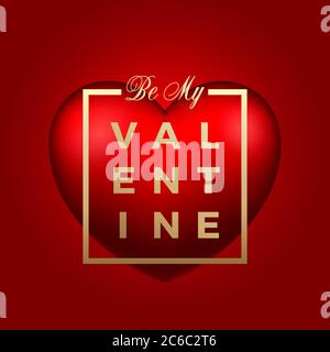 Vecteur cœur rouge sur l'arrière-plan. Golden Modern Typographie Saint Valentin Salutations dans un cadre. Carte ou affiche classique. Illustration de Vecteur