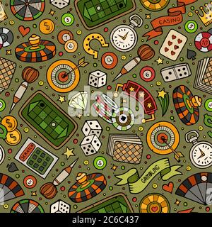 Dessin animé casino dessiné à la main, jeux sans couture modèle Illustration de Vecteur