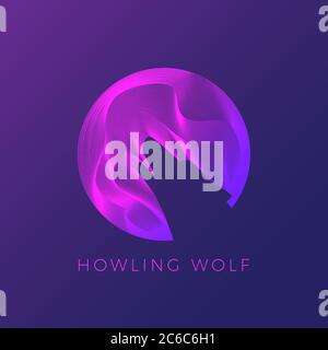 Wolf Silhouette Howling on the Moon. Modèle de logo moderne abstrait, signe vectoriel ou illustration de ligne. Illustration de Vecteur