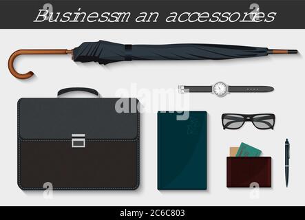 Ensemble d'icônes homme d'affaires et accessoires. Illustration vectorielle Illustration de Vecteur