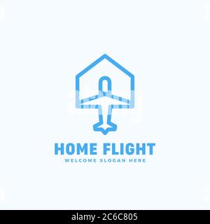 Modèle de logo, d'emblème ou de symbole de vecteur abstrait de vol d'origine. Concept d'icône avion et maison avec Typographie. Illustration de Vecteur