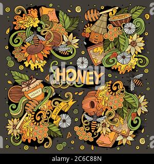 Ensemble de dessins animés vectoriels de thème miel, des éléments de conception de griffettes Illustration de Vecteur