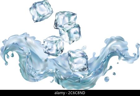 Glaçons vecteur transparent illustration 3d ensemble réaliste. Gel à l'eau clip art pour votre conception. Illustration de Vecteur