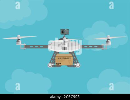 Livraison de drones aériens drone aérien distant avec une boîte volant dans le ciel Illustration de Vecteur