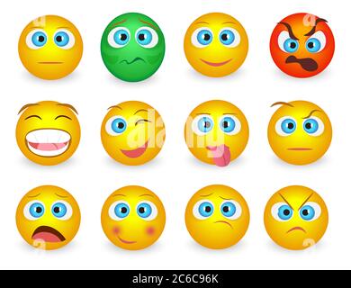 Ensemble d'émoticônes Emoji icônes de visage isolées. Illustration vectorielle. Illustration de Vecteur