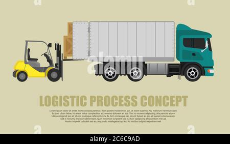 Chargement de la chargeuse et mise les marchandises dans le concept de chariot Illustration de Vecteur