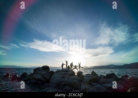 Christina Volken, Aurielle Eyer, Darush Badgett et Kaya Lampe, South Lake Tahoe, Californie Banque D'Images