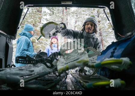 Christina Volken, Aurielle Eyer, Darush Badgett et Kaya Lampe, South Lake Tahoe, Californie Banque D'Images