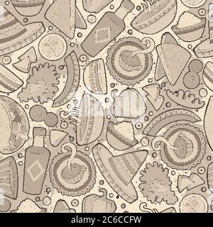 Dessin animé dessiné à la main, amérique latine, mexico sans couture Illustration de Vecteur