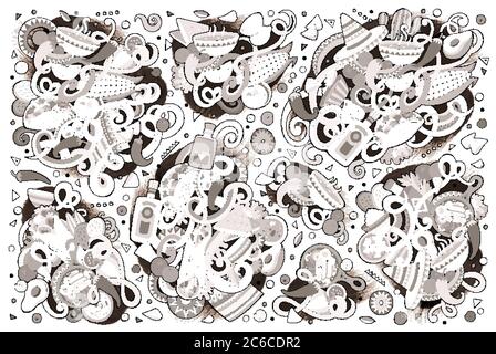 Ensemble de dessins animés Doodle d'objets de cuisine mexicaine Illustration de Vecteur