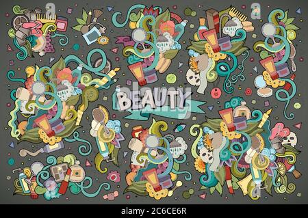 Ensemble de dessins animés à motif de caniche à la main et coloré Illustration de Vecteur