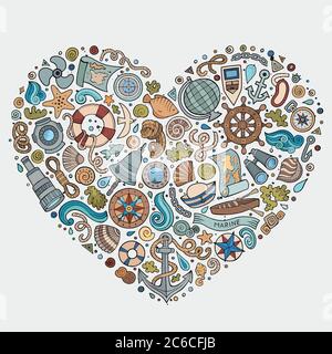 Ensemble d'objets de dessin animé marins et nautiques Illustration de Vecteur