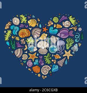 Ensemble coloré d'objets marins Illustration de Vecteur