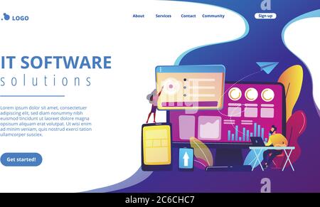 Page de renvoi du concept de gestion INFORMATIQUE d'entreprise. Illustration de Vecteur