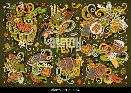 Ensemble de dessins animés à motif de caniche et de dessin animé de l'Oktoberfest Illustration de Vecteur