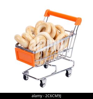 Bagels dans les chariots. Isolé sur blanc Banque D'Images