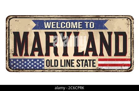 Bienvenue dans le Maryland vintage métal rouillé signe sur un fond blanc, vector illustration Illustration de Vecteur