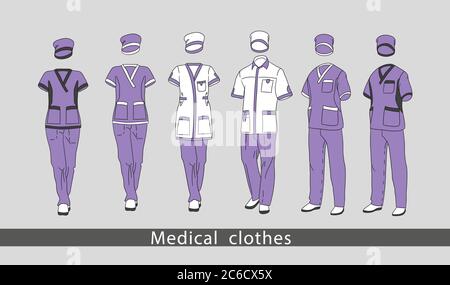 Ensemble de vêtements médicaux costume pour l'homme et la femme se compose d'une veste et d'un pantalon. Modèle de conception uniforme médical. Illustration vectorielle. Illustration de Vecteur