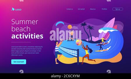 Page d'accueil concept activités plage d'été. Illustration de Vecteur