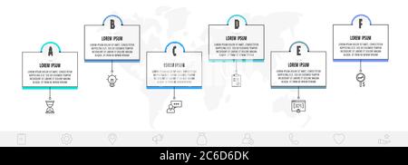 Modèle d'infographie en ligne fine avec 6 étapes, étiquettes. Infographies de concept d'entreprise moderne avec cercles pour le schéma, la disposition du flux de travail et les présentations Illustration de Vecteur