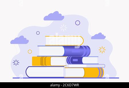 Pile de livres. Lire la littérature, acquérir des connaissances et apprendre. Stockez vos livres électroniques dans le cloud. Illustration plate isolée sur fond blanc. En ligne Illustration de Vecteur